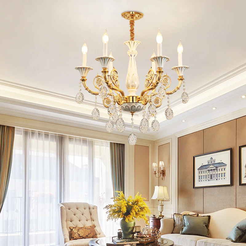 Crystal Ceramic Chandelier European Style for Living Room Bedroom Hotel Lobby Villa Staircase Glass Lamp HITECDAD