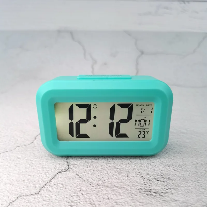 Mini electronic clock simple clock children cute and light clock candy color LED with thermometer