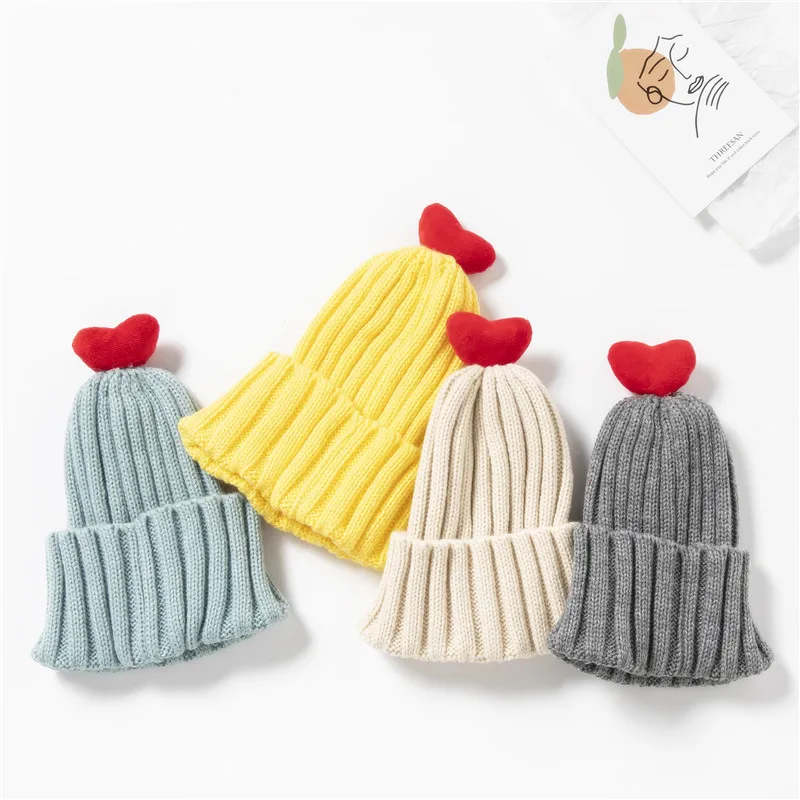 Factory direct new knit hat for baby Korean outdoor cute warm flanging spot discount knitted baby hats