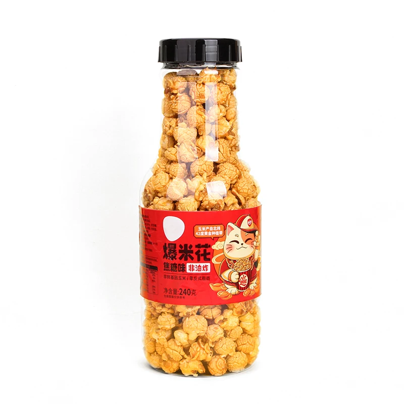 OEM Food Grade 2280ml Large Capacity Label Sticking Wine Shape Screw Lid Transparent PET Plastic 200g Popcorn Bottles