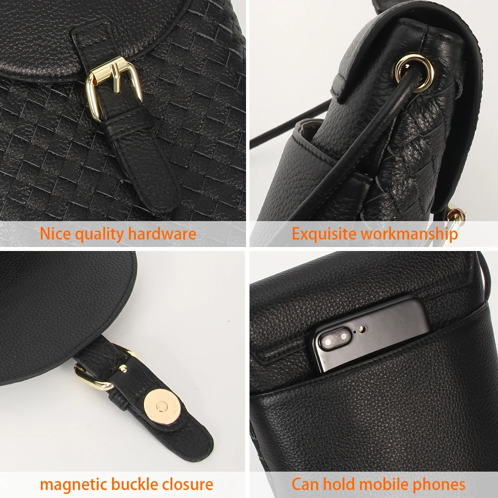 Customized ladies bag Handmade Crossover woven Shoulder Sling Bags Flip bucket bag Real Leather Cross body Purses for Women