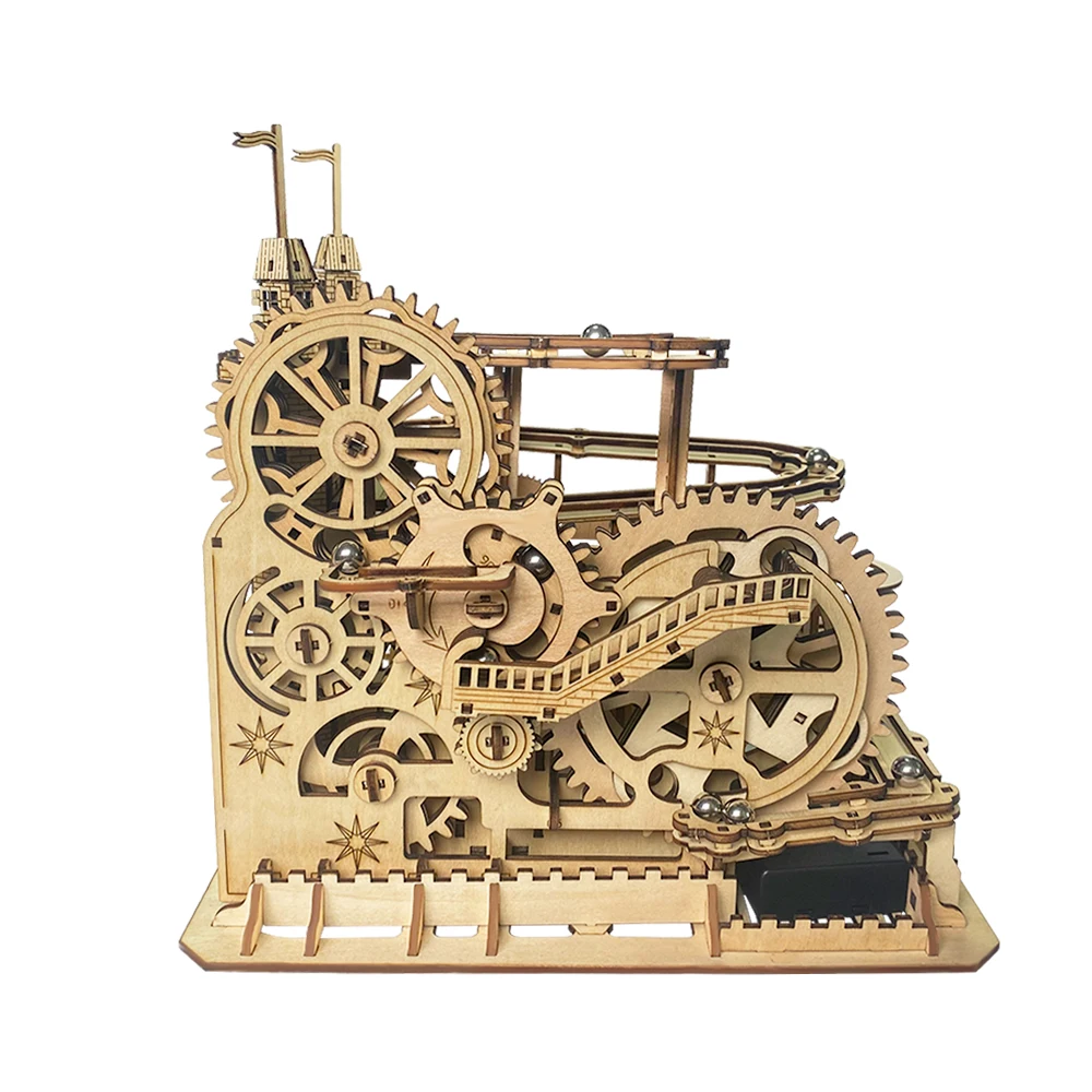 Wooden Castle Mechanical Gear Marble Running Track 3D Wooden PuzzleS Educational Toys for Kids and Adult