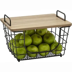 Household metal food grade vegetable fruit storage organizer basket with handle