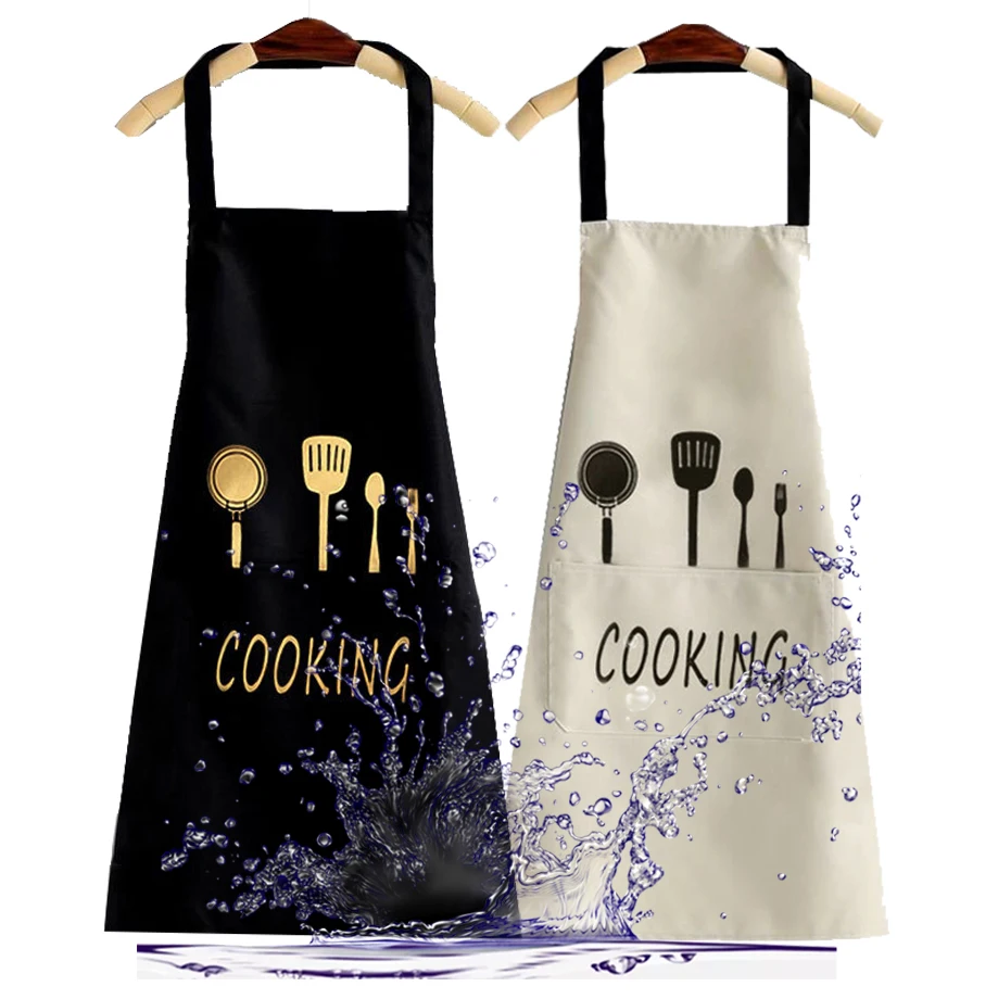 Custom Logo Kitchen Use Multi Color Black White Coffee PVC Waterproof Kitchen Apron For Women Cooking Use