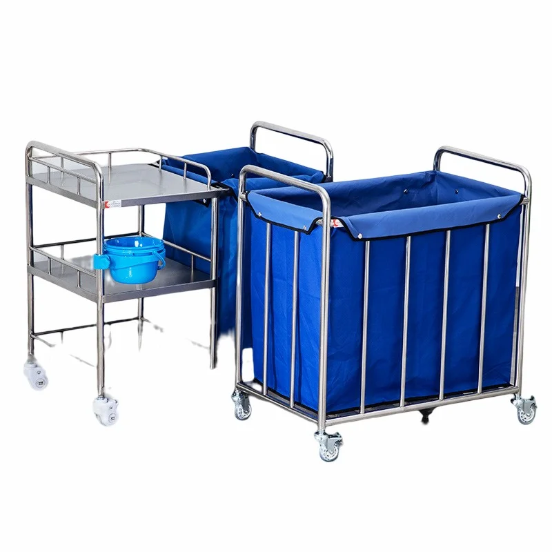 Hospital Equipment Stainless Steel Medical Waste Nursing Laundry Cart Mobile Nursing Laundry Carts Dirty Linen Trolley