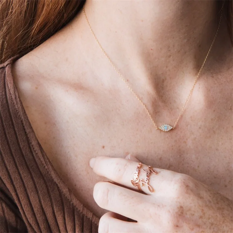 Hot Selling Natural Opal Blue Eye Collarbone Necklace in Gold Fashion and Minimalist 14K Real Necklace Perfect Gift For her