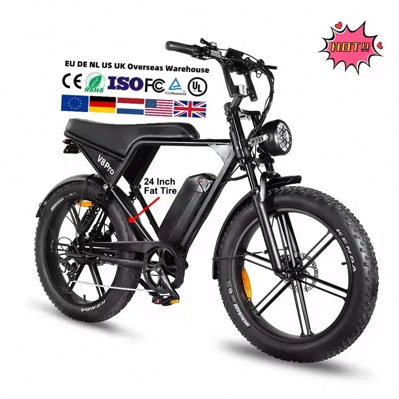 OUXI V8 PRO Electric Bicycle Fat Tire  24INCH Double Battery Shimano 7-Speed  Hydraulic Brake 65KM  EU/US/BR Stock