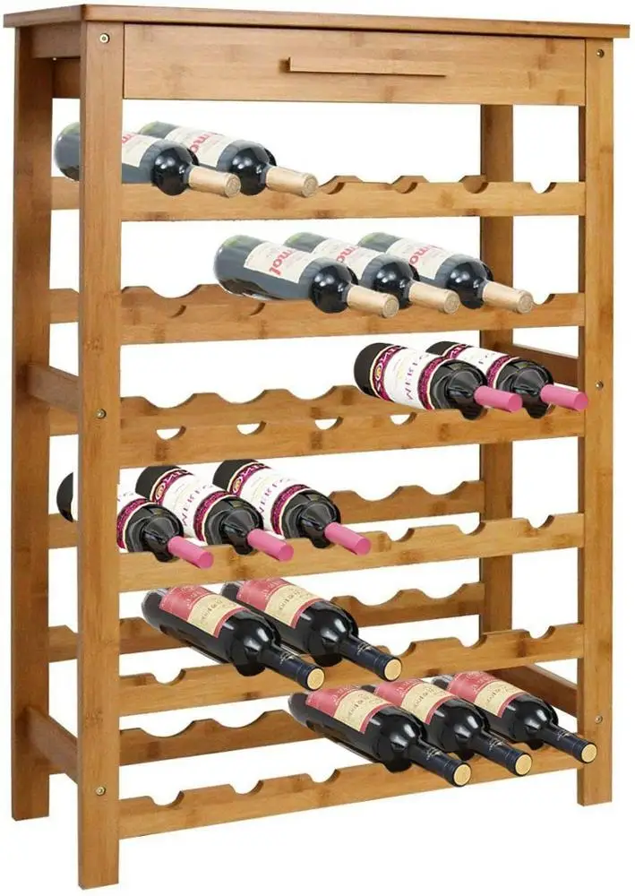 Bamboo Wine Rack  Wine Storage Holder Display Shelves for Storing Bottles at Home 36 Bottle Wine Rack 6 Shelves With Drawers