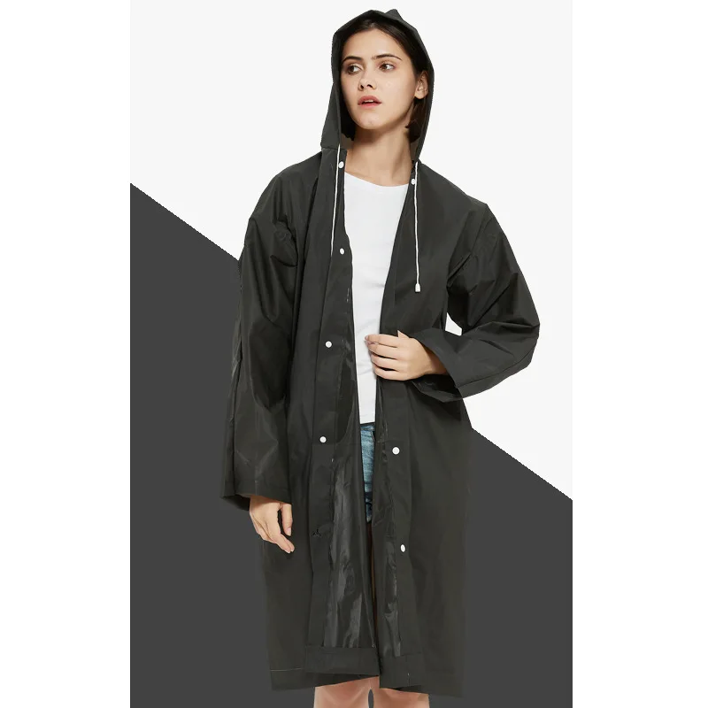 Women Men Hooded EVA Button Raincoat Waterproof Clear Poncho Rainwear One Size