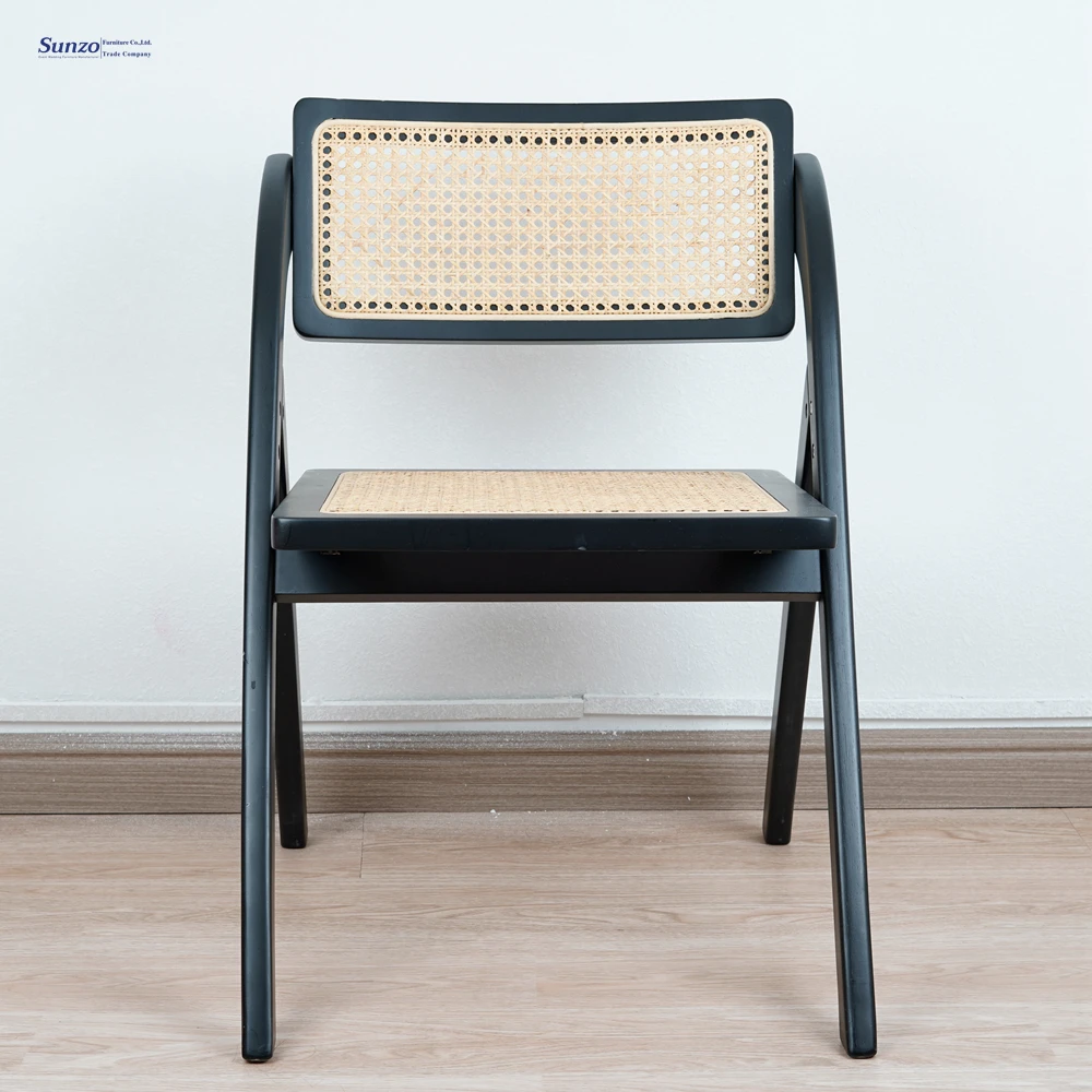 Natural Rattan Folding Chair Contemporary French Stackable Banquet Cane Chair Outdoor Events Parks Villas Restaurants Gardens