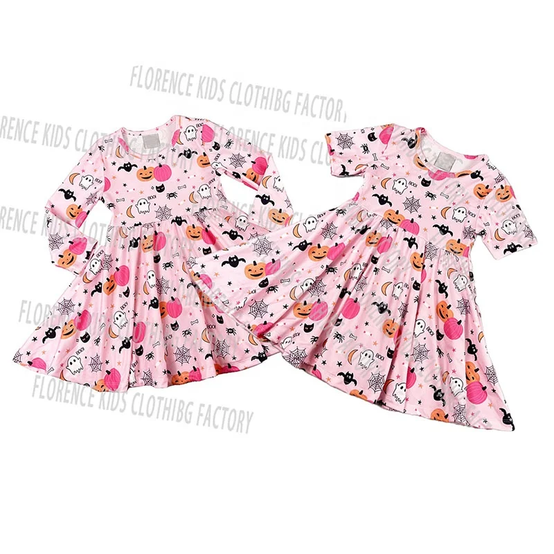 DH OEM halloween boutique fashion custom pink ghost baby kids twirl skirt toddler girls dresses