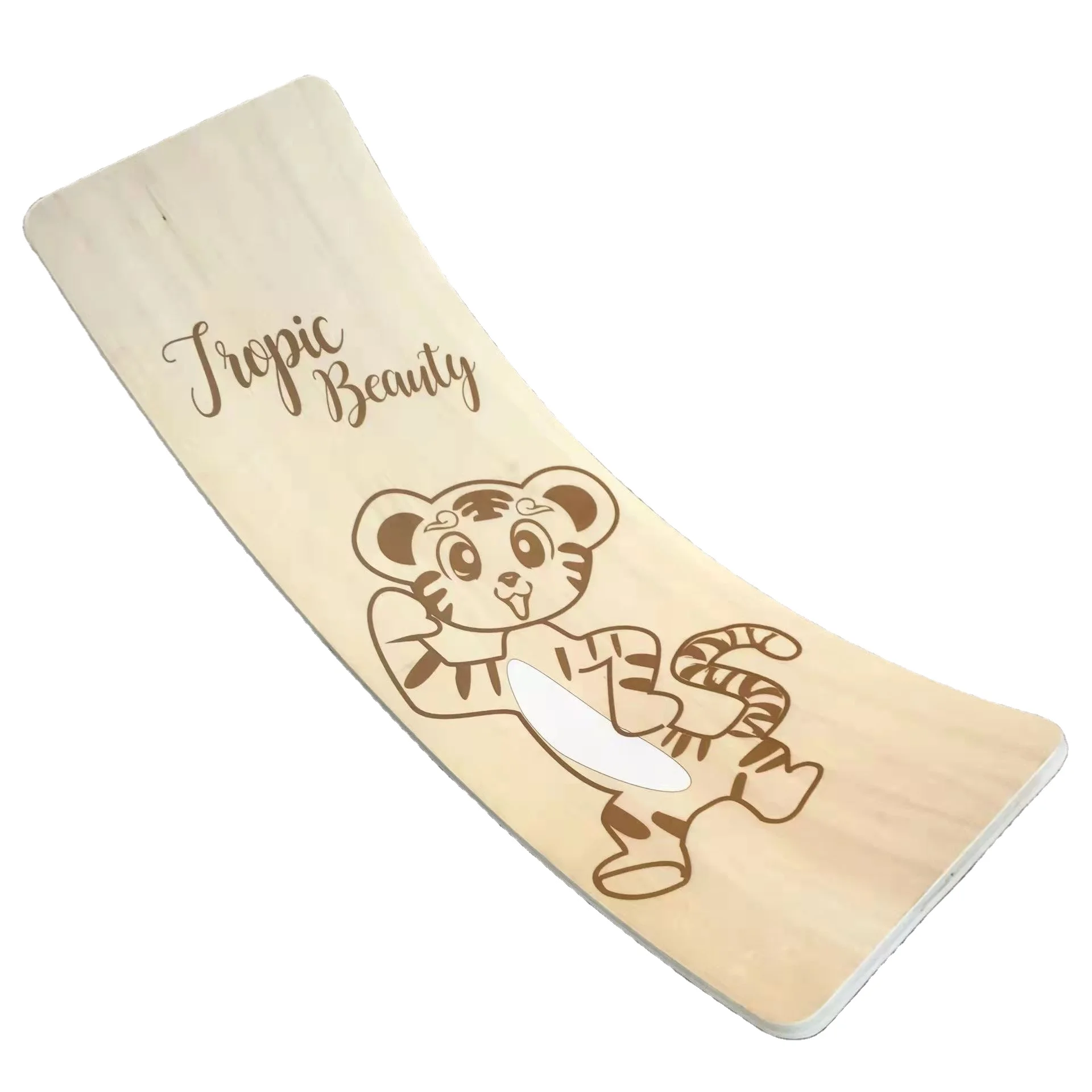 Kid Natural Wooden Yoga Balance Board Curvy Board With Tiger Pattern