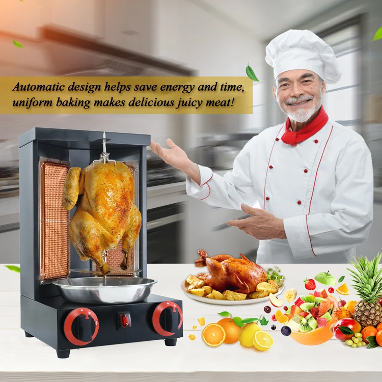 High Efficient Black Stainless Steel Propane Doner Kebab Commercial Automatic Rotating Gas Mini Shawarma Machine