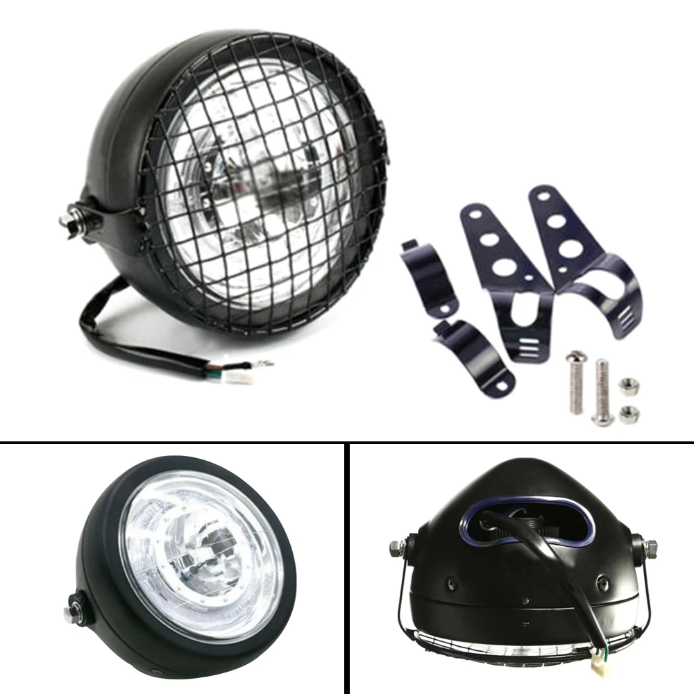 Wholesale High Quality Retro LED Headlight Grill Side Mount Cover Bracket Cafe Racer Motorcycle 1 SET