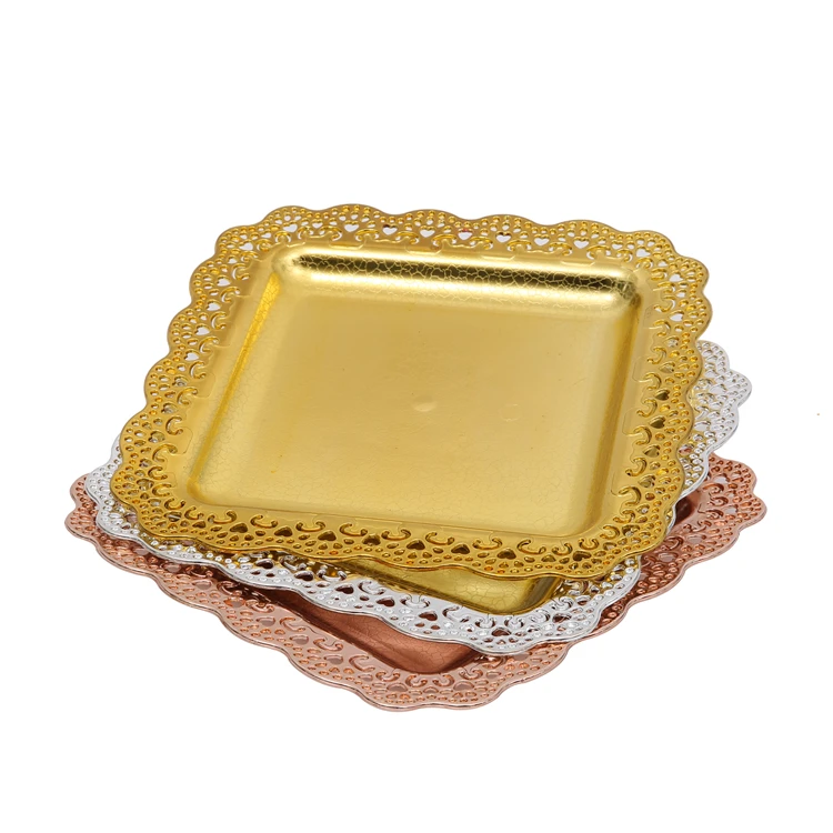 Wholesale Price Personalized Customized Size Shape Gold Plated Plastic Biscuit Tray Square Dessert Food Tray Plastic Tray