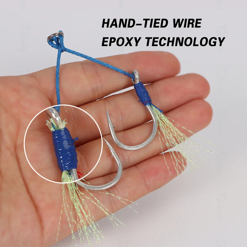 Tolure new style Double Assist Hooks 2/0-9/0 for Jigging Lures Anti-corrosive Jig Hooks Stainless Steel Fishing Hook