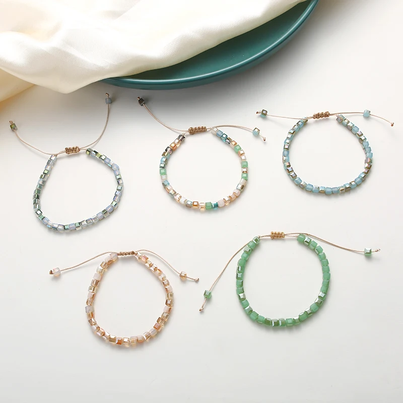 
Square boho college style ladies crystal beaded colorful bead bracelet 