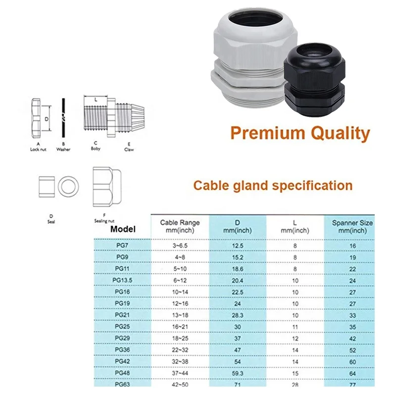 PG7 PG9 PG13.5 кабельный сальник IP68 водонепроницаемый разъем Электрический черный белый нейлоновый