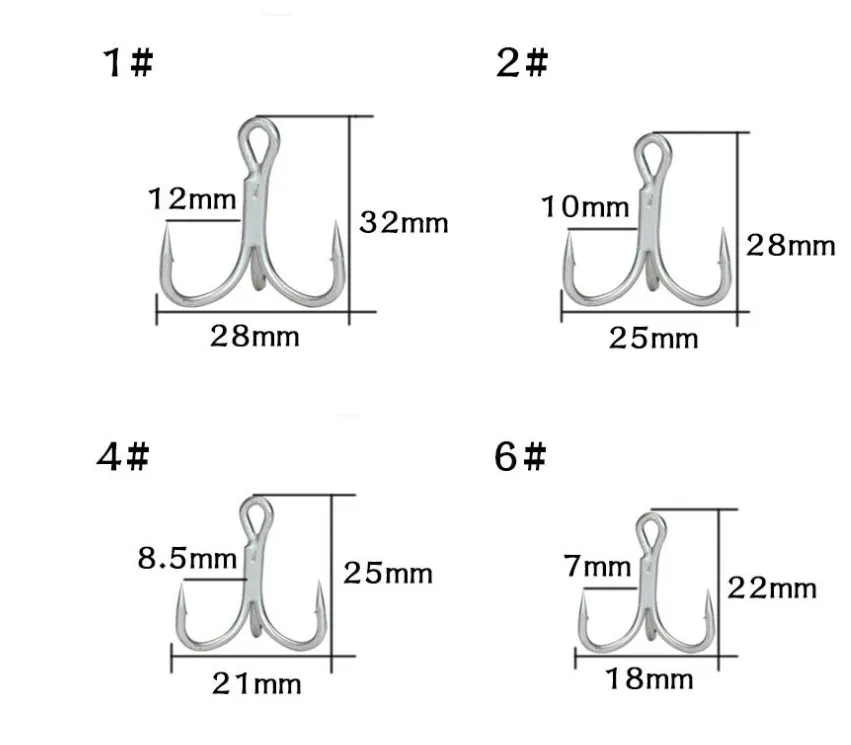 wholesale New  Pesca 4X Strength high carbon steel Barbed Treble Fishing Hook  round bent Fishing Hooks