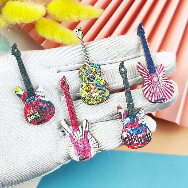 Guitar Wooden Charms Fit DIY Jewelry Making Musical Instrument Earring Pendant Handmade Craft