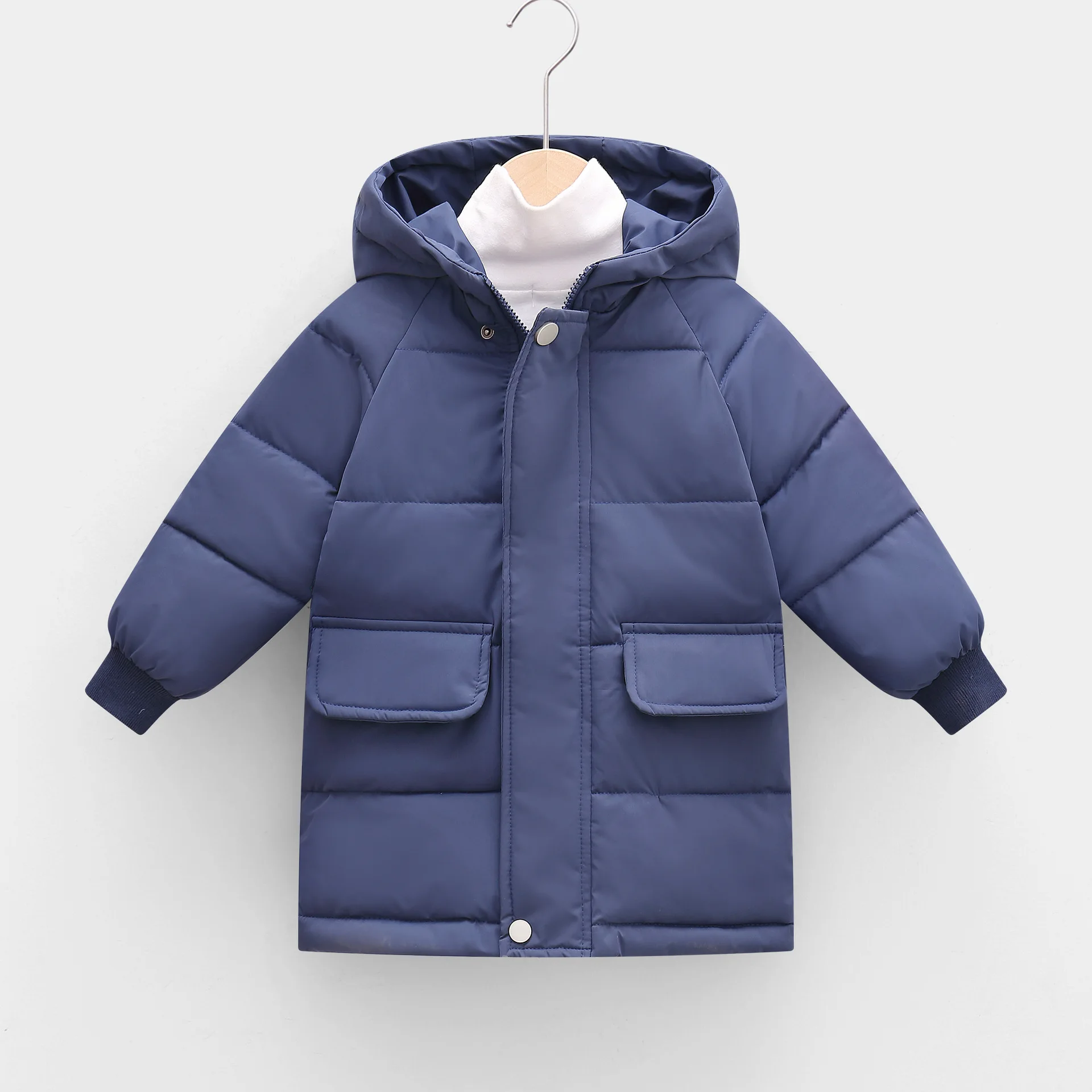 New children padded jacket medium long outwear solid kids winter clothing 100-150 cm cotton down boys girls coat with hooded