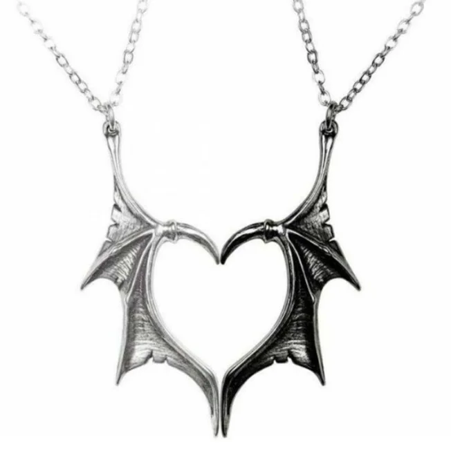 Gothic Devil Wings Necklace Retro Punk Batheart Alloy Pendant Couple Necklace