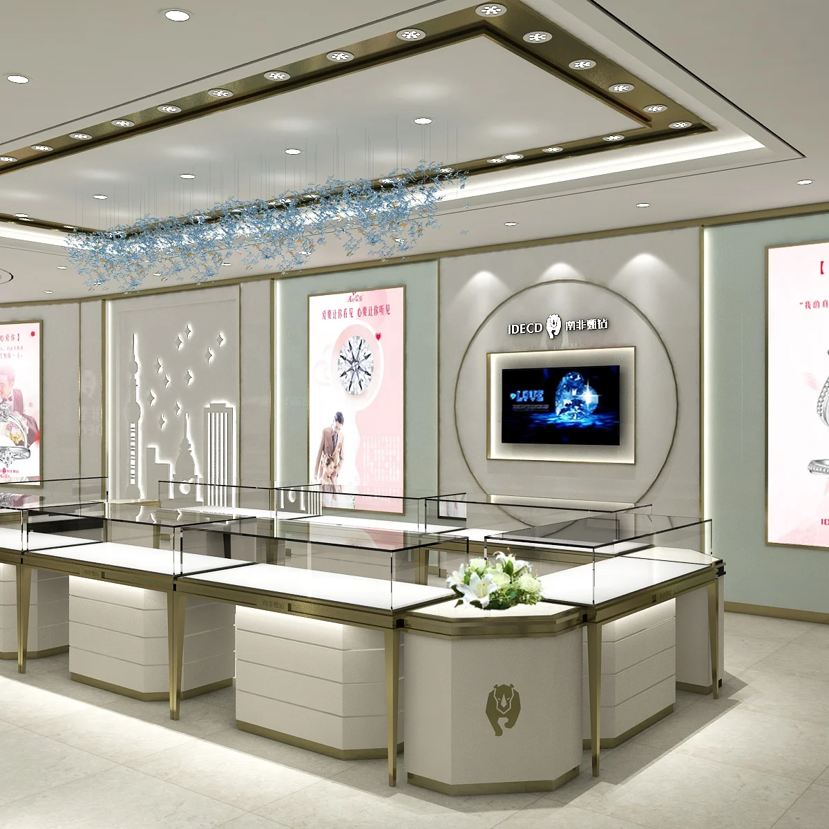Hot popular commercial Jewelry display showcase shopping mall Watches&phone glass showcase with LED