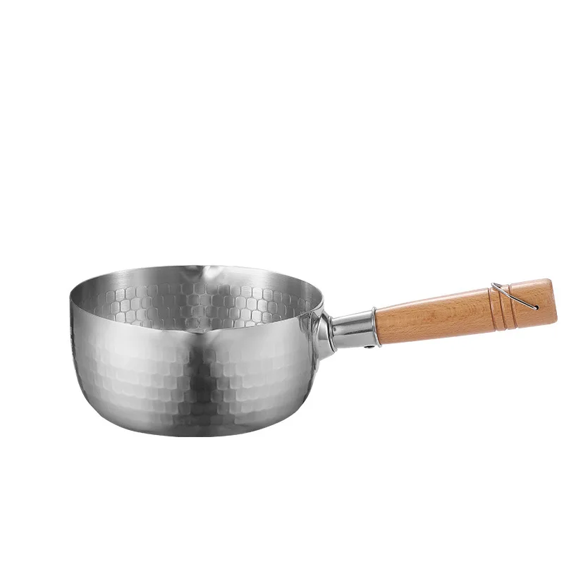430 Stainless Steel Traditional Japanese Pot Saucepan Wooden Handle Milk Pan For Heating And Melting Nonstick Pan