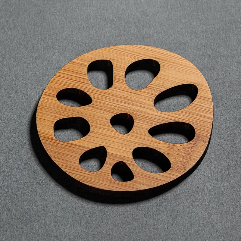 Bamboo coaster tea ceremony Zen Chinese style lotus leaf hollowed out tea saucer tea set small coaster insulation mat table mat
