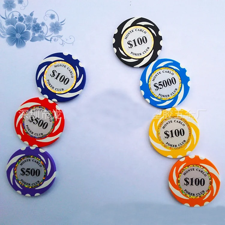 Factory supply 40mm clay poker chips 14g Monte Carlo casino club sticker poker chips