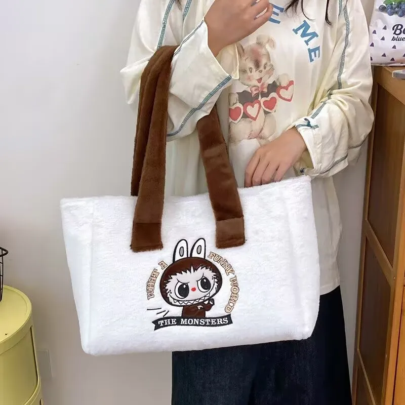 Botu 25cm New Labubu Shoulder Bag Cartoon Large Capacity Handbag Plush Toy Bag Student Crossbody Bags The Monsters Outdoor