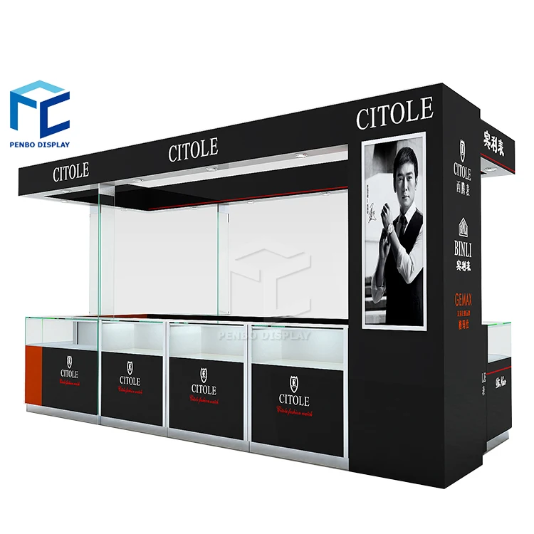 Деревянная и стеклянная витрина для часов на заказ киоск магазин интерьерный дизайн украшение торгового центра мебель