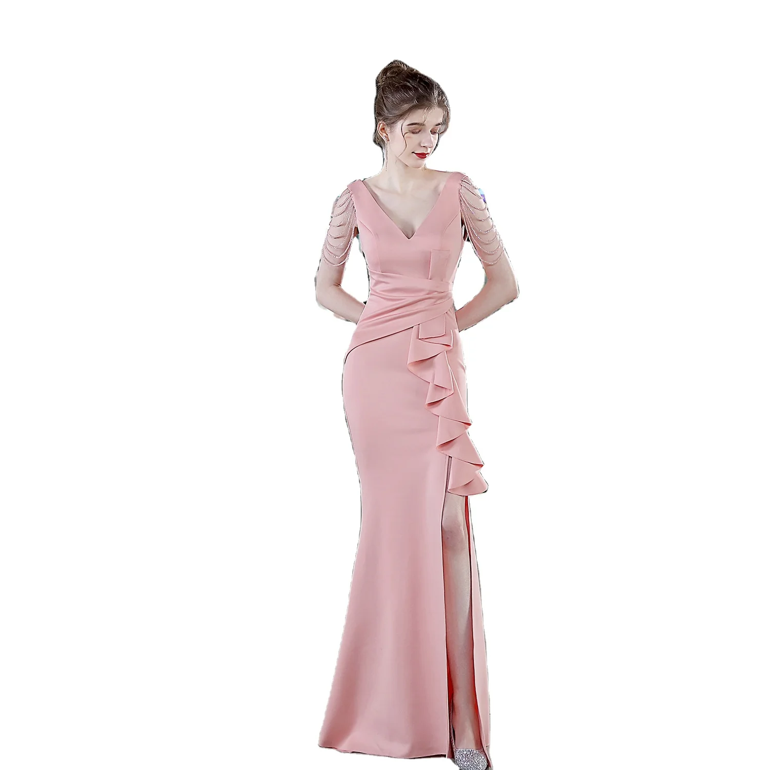 18698# Toasting Bridal Long Strap Dinner Slim-fit Fishtail Dress Wedding