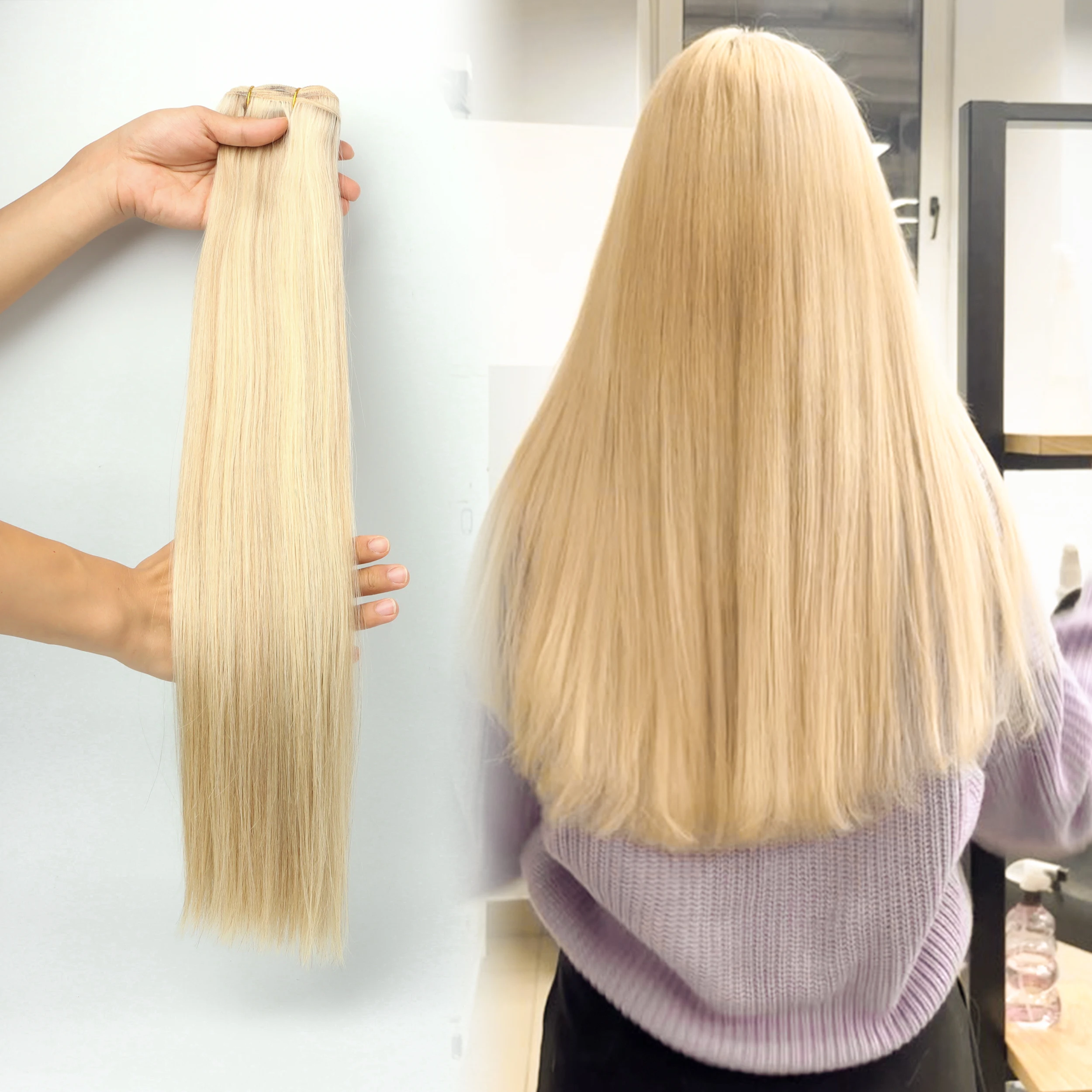 One Donor Machine Double Drawn 100% Human Russian Virgin Bone Straight Piano Color 613 Blonde Human Hair Weft