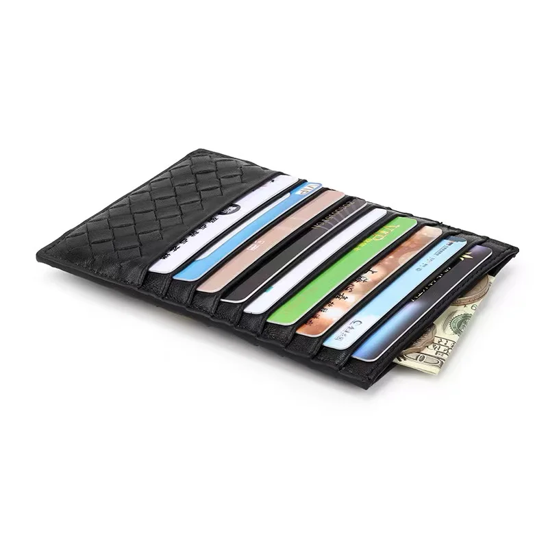 Wholesale Sheep Leather Card Wallet for Couple 18 Card Slots Large Capacity Cash Coin Storage Long Purse Luxury Braided Design