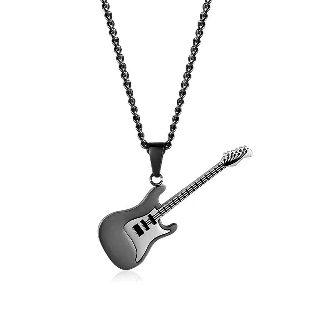 New Fashion Design Music Instruments Guitar Pendant Necklace For Women Men 18K Gold Plated Stainless Steel Jewelry