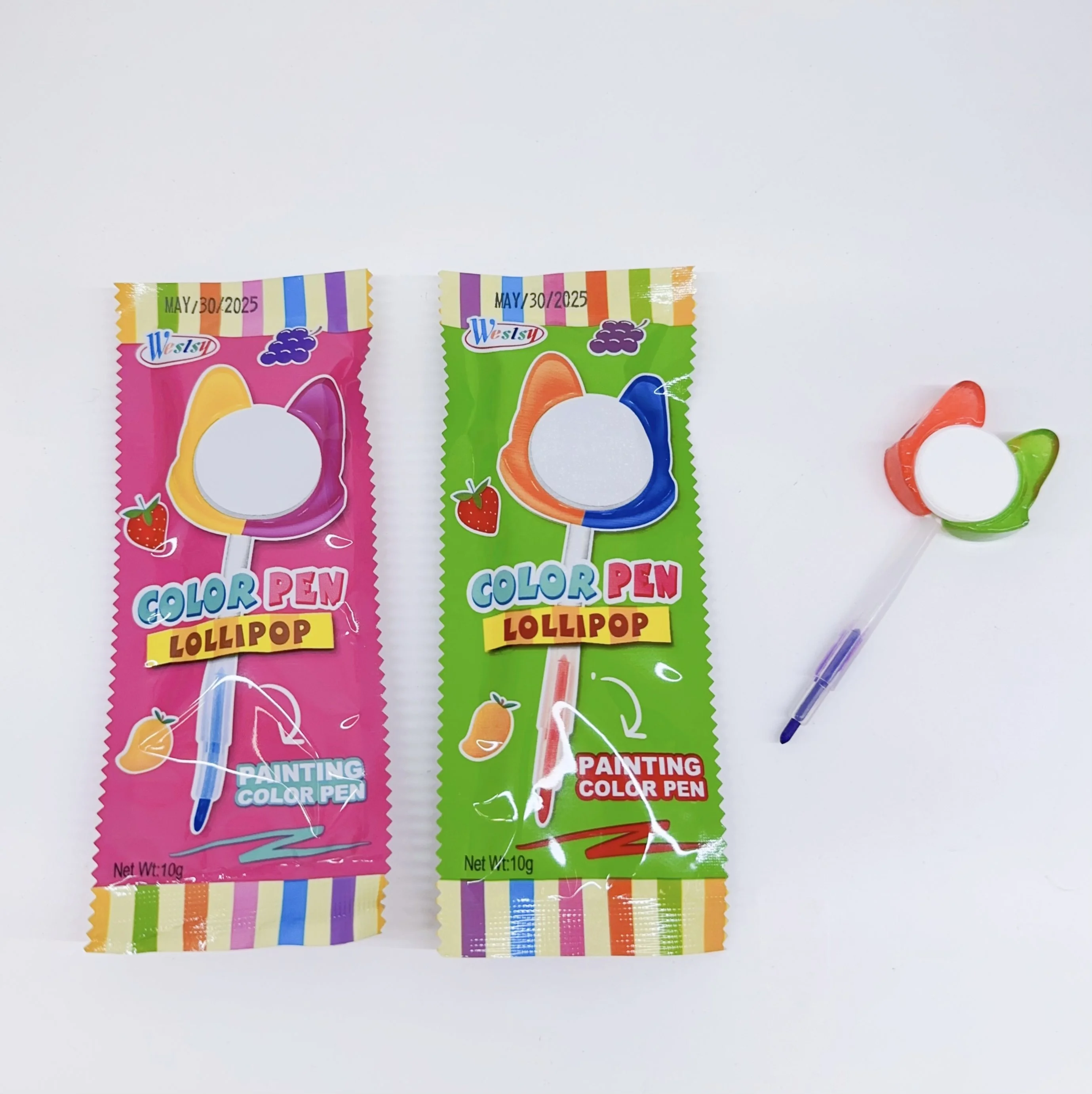 NEW Arrival OEM Fruit Flavor Smile Candy Fox Lollipop with Colorful Pen Stick