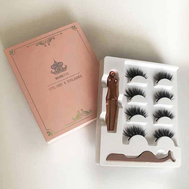 Magnetic eyelashes with 5 magnets stripe false lashes & Tweezers set with customized packing boxes 2023