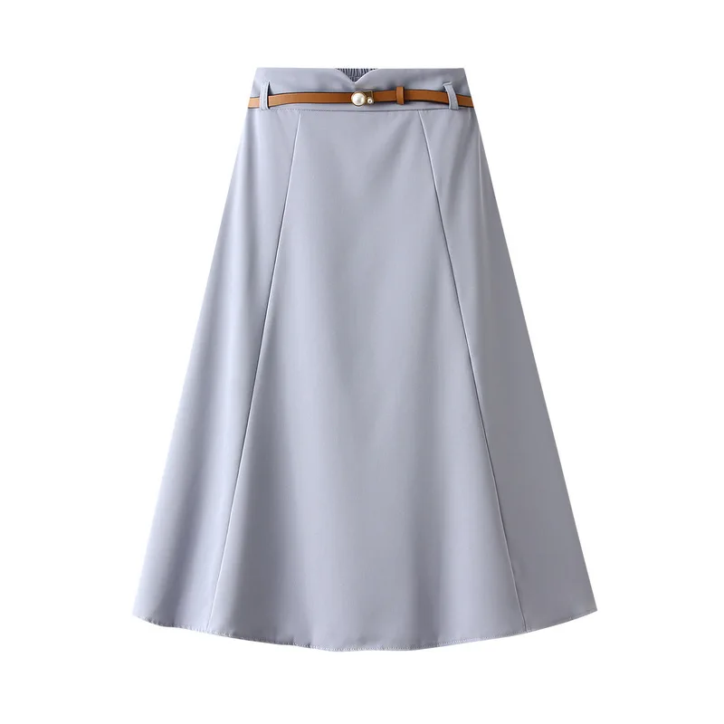 Spring new simple fashion A-line MIDI skirt with belt ladies formal skirts sexy beautiful girls wearing short skirts