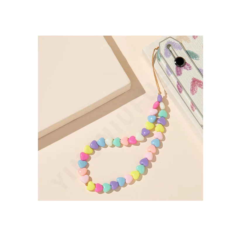 2021 Newest Trendy Colorful Handmade Letter Heart Mobile Phone Lanyard, Phone Chain Beads Phone Strap