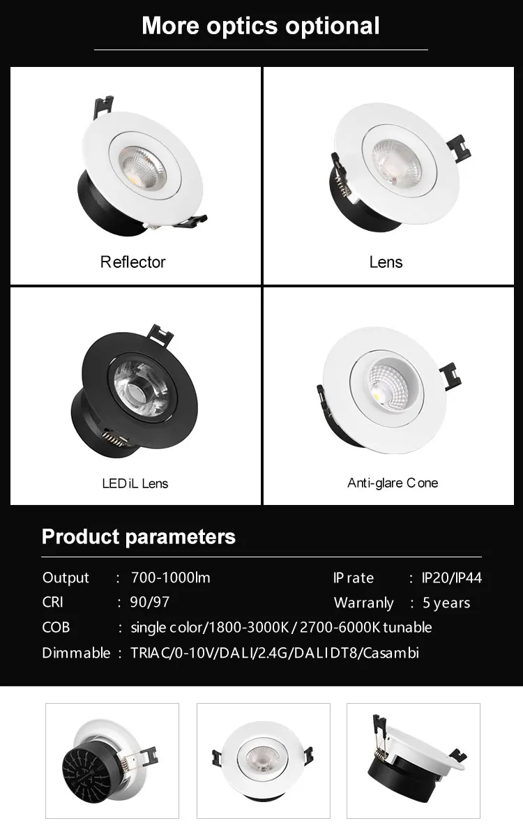 Anti glare ultra-thin led downlight housing smart dimmable 10W recessed led downlight