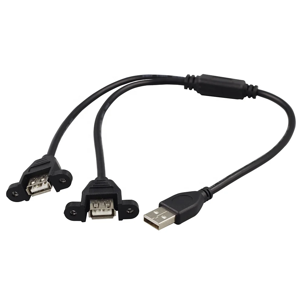 USB 1 male to 2 female Splitter cable with screw lock USB A Panel Mount Cable