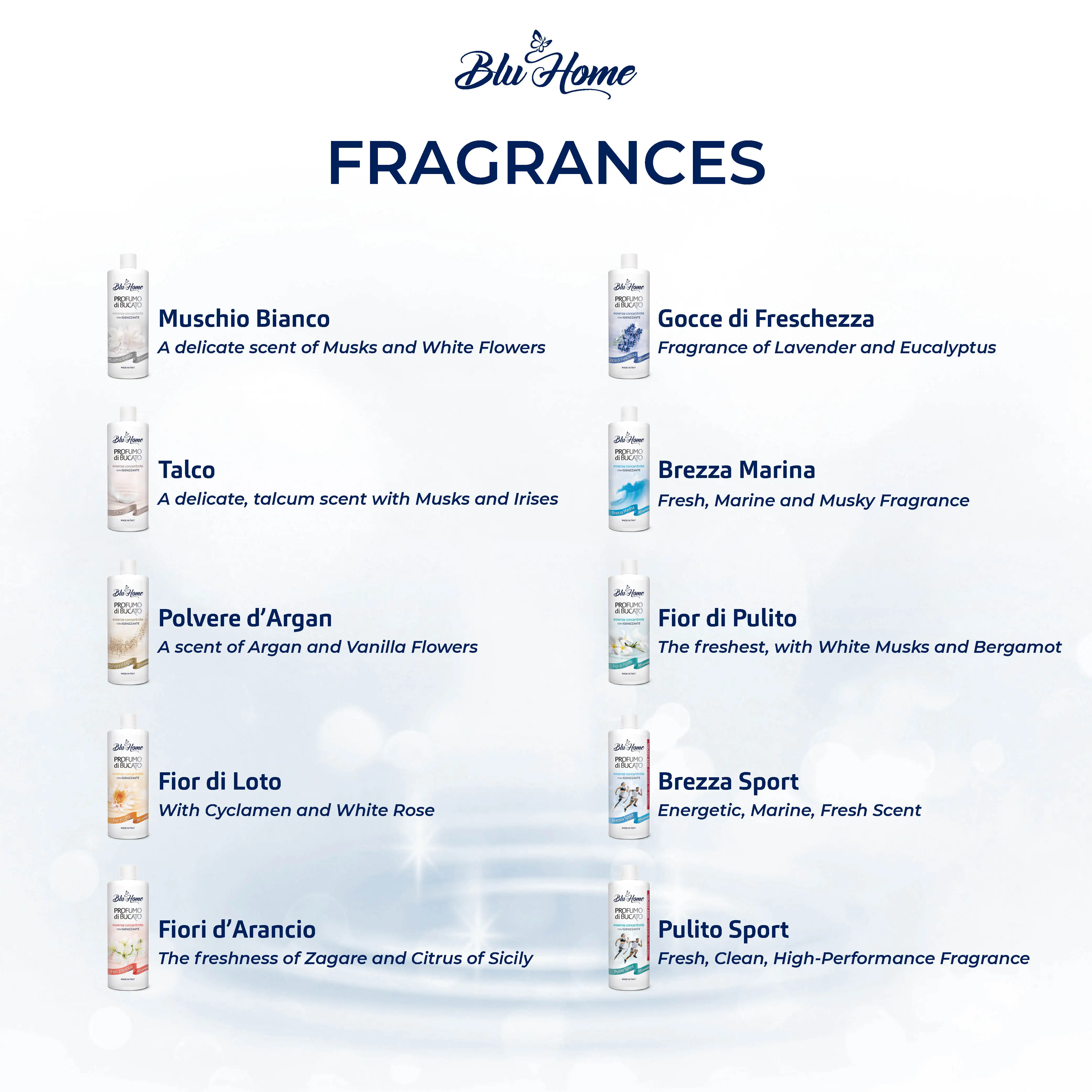 Blu Home 100ml concentrated essence Fresh Flowery White Musk Bergamot Fragrance for Laundry Fabric Softener Perfected Home Use