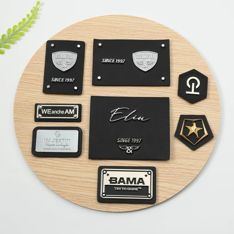 Clothing Tag Labels Supplier Custom Fashion Jeans Metal PU Leather with  Logo For Clothing