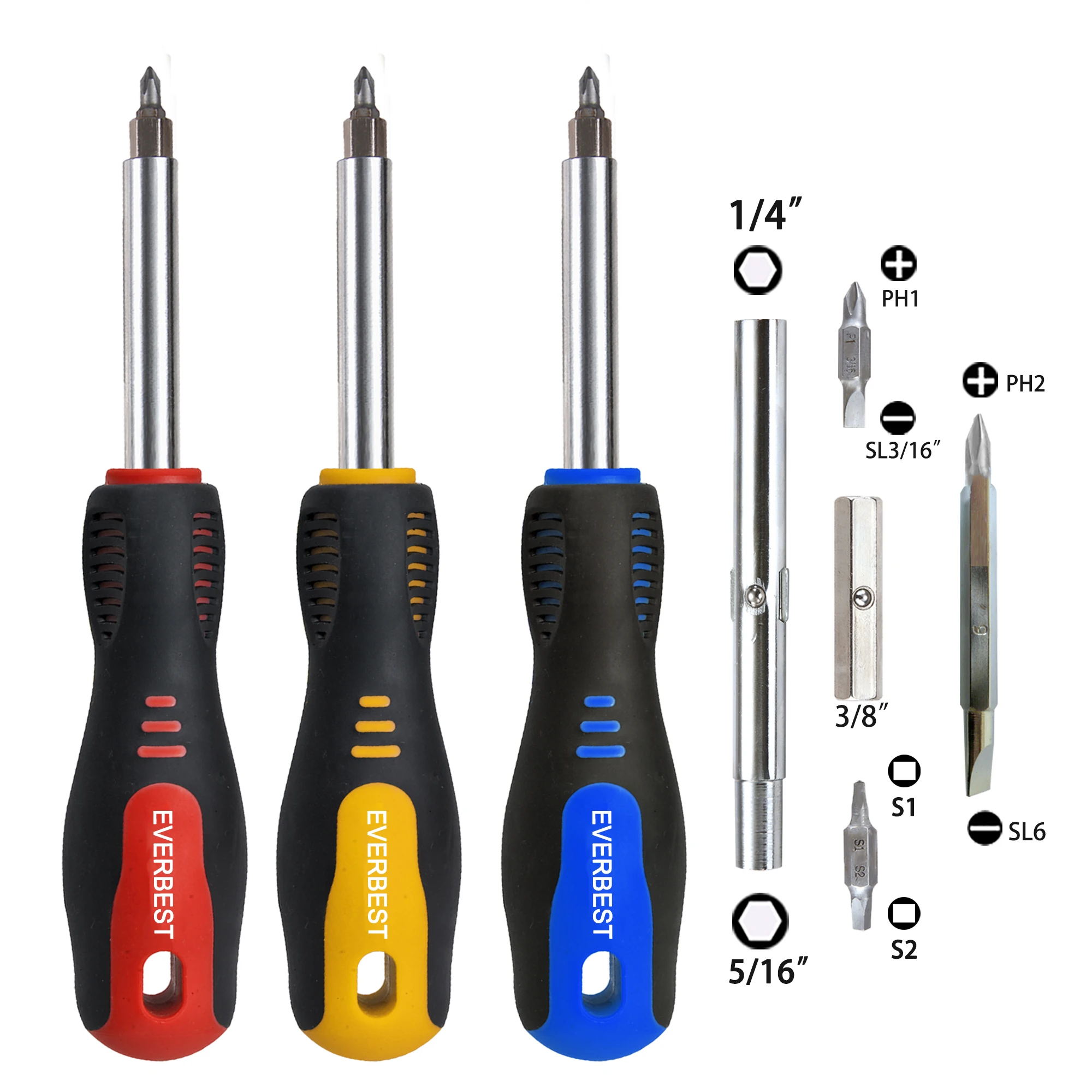 Faactory Interchangeable 9 In 1 Screw driver Set PP TPE comfort and torque Hand tools Multi-function Household Screw driver