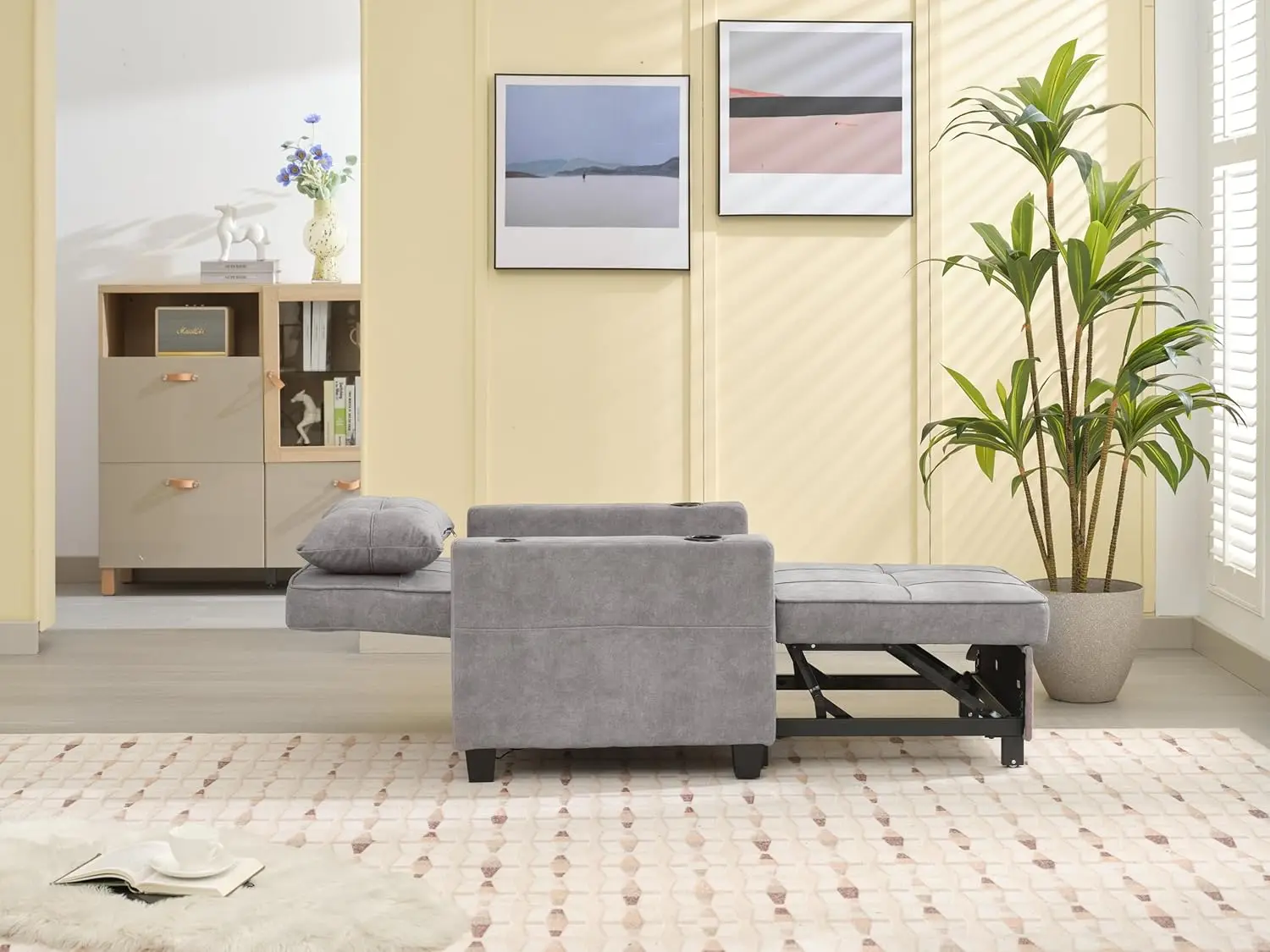 Pull Out Sleeper Bed Sleeper Bed Convertible Armchair with Cup Holders 3-in-1 Futon Chair Bed with Side Pocket