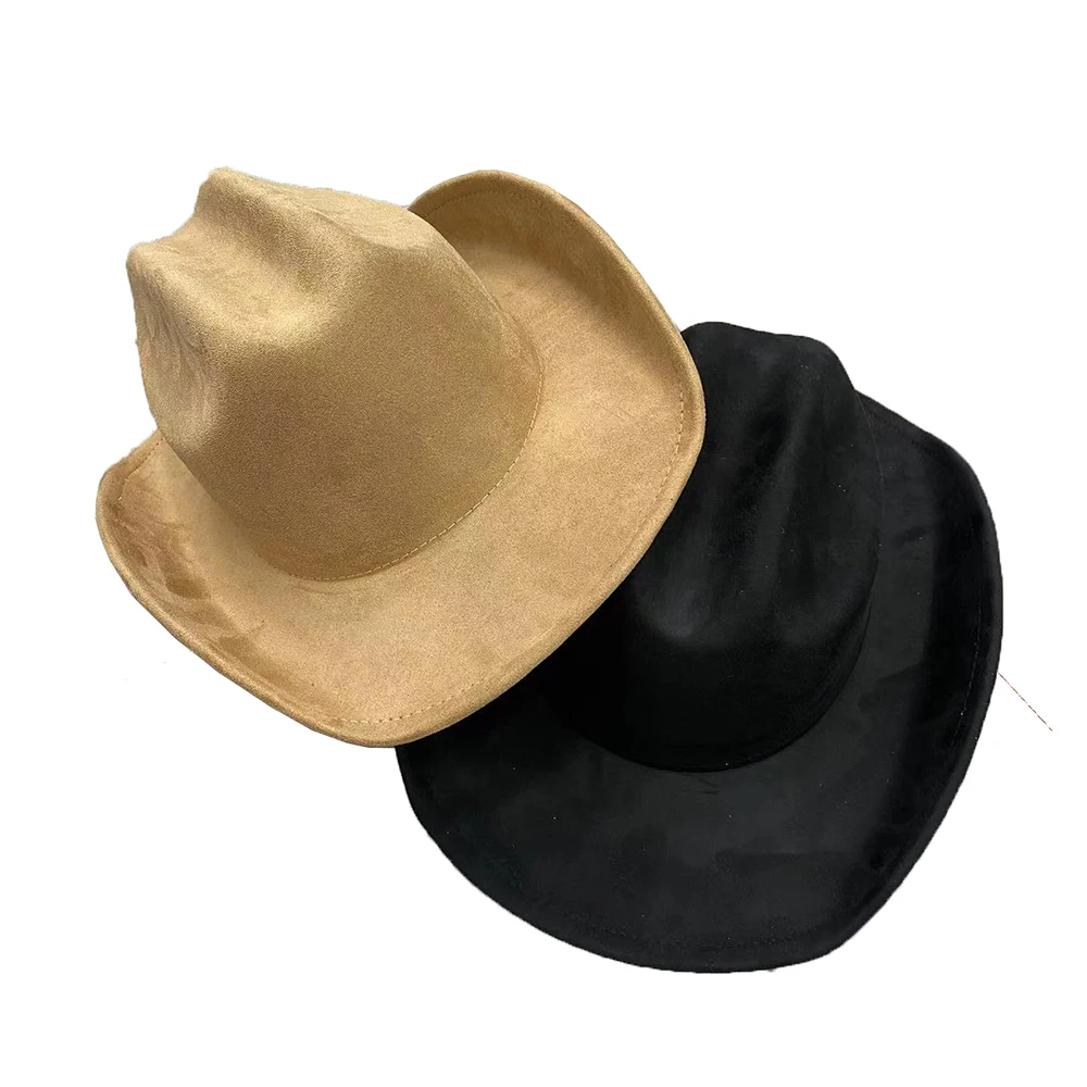 customized suede cowboy fedora hats for men cowboy sun hats for women with chin string