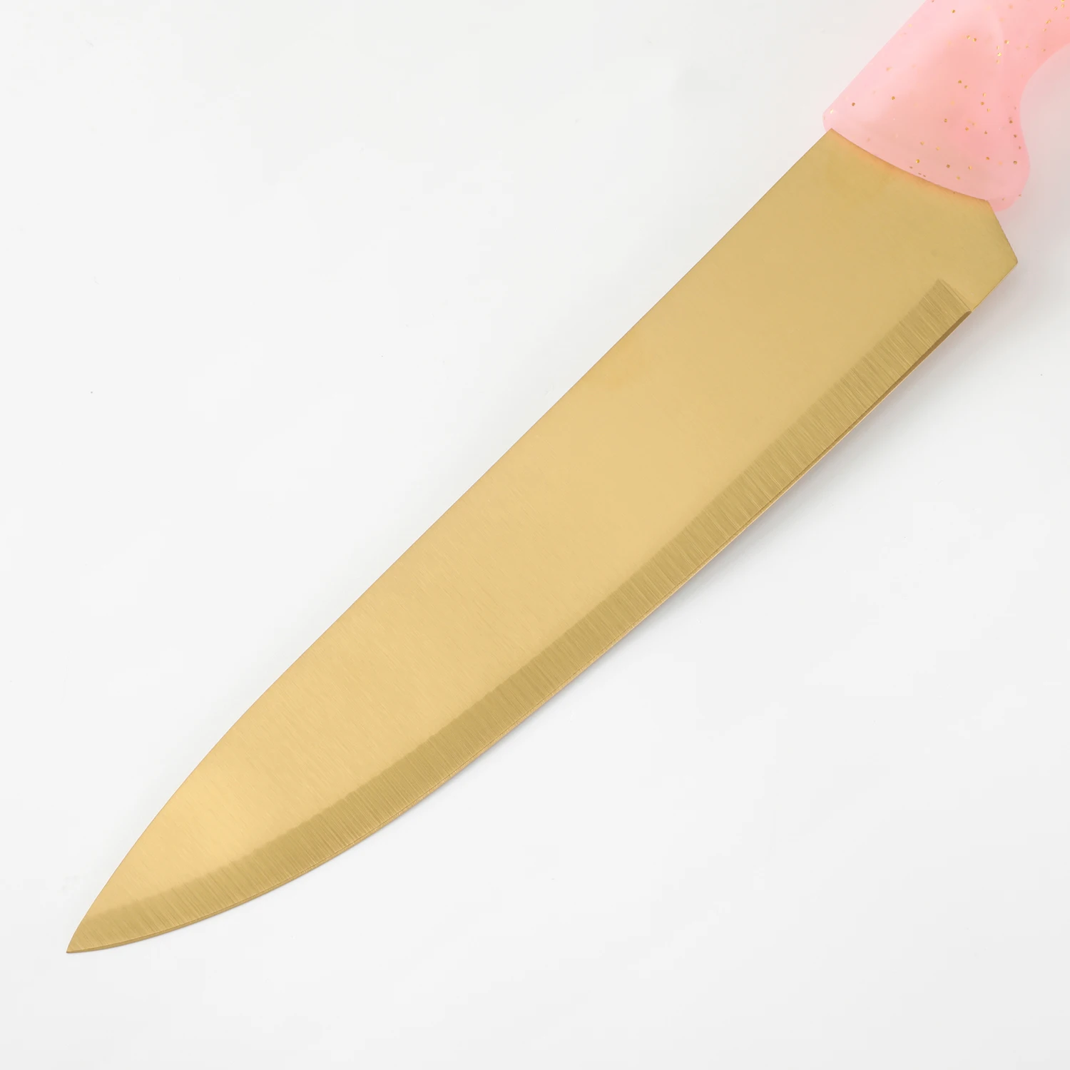 Top Selling Safety Food Grade Stainless Steel Golden Home Cooking Kitchen Knife With Pink Handle