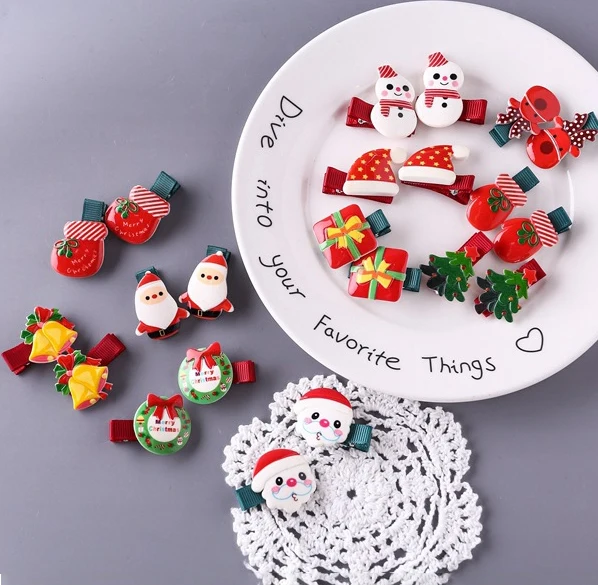 Hot-sell Cute Mini Christmas Acrylic Headwear Hair Clip For Kids Children Christmas Hair Accessories