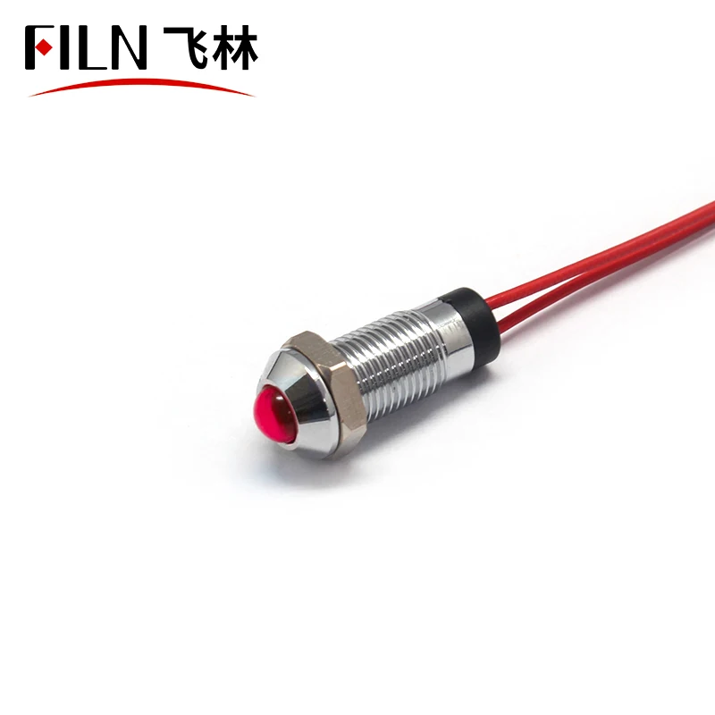 CE metal 8mm led indicator  24v 120v 220v pilot light red 12v led signal light with 20 cm cable